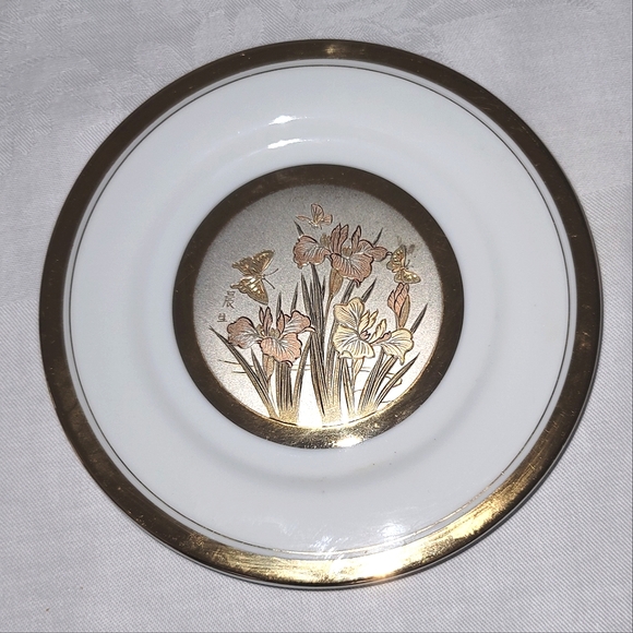 The Art of Chokin dish, 24K trim, 6 1/2"  Japan - Picture 2 of 12